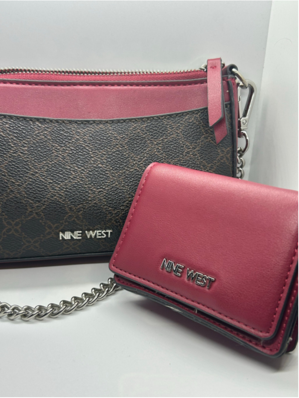 Women's Nine West Crossbody Bag and Wallet Set, One Size, Brown & burgundy